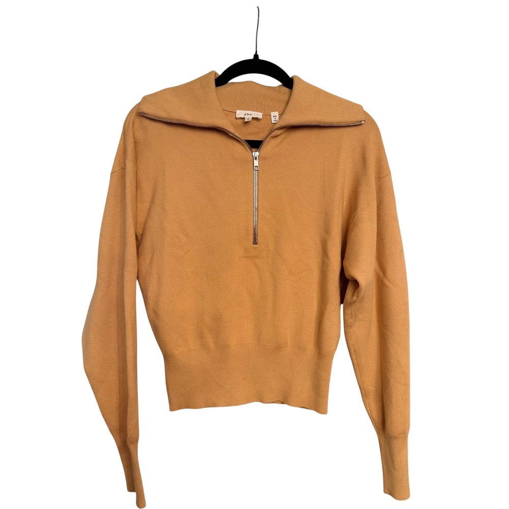 ALC Women Mustard Yellow Quarter Zip Knit Sweater Convertible Collar Size M